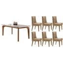 Ver imagem 1 de Conjunto: Mesa Sala Jantar Londrina Tampo c/ Vidro Curvo 180cm+6 Cadeiras Dafne Madeira Naturale/Off