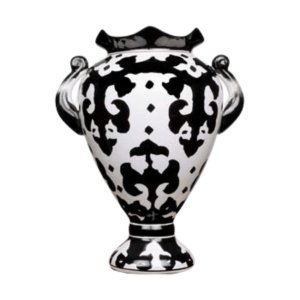 Vaso em cerâmica Dolomita acabamento Glaze cor branco e preto (21 x 16,5 x 27,5 cm)