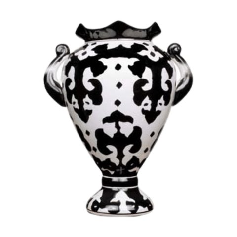 Vaso em cerâmica Dolomita acabamento Glaze cor branco e preto (21 x 16,5 x 27,5 cm)