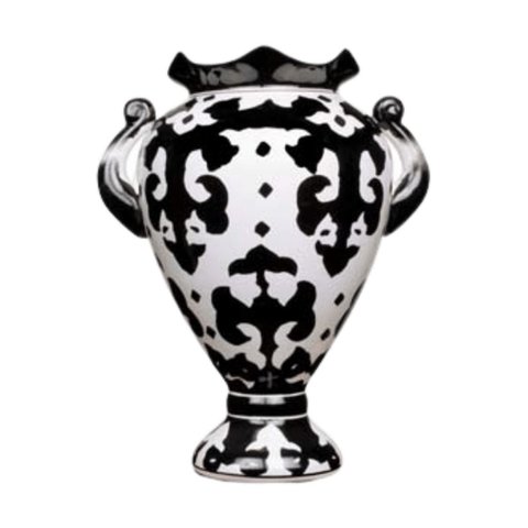 Vaso Ânfora Decorativo Cerâmica Dolomita Preto e Branco Pintado À Mão 27,5cm Columbus Gold