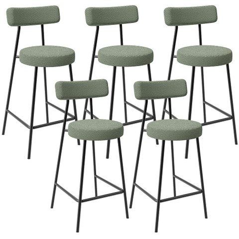Kit 05 Banquetas Baixa para Cozinha Sala de Jantar Bar Bancada Milão L02 Bouclê Oliva - lyam decor L