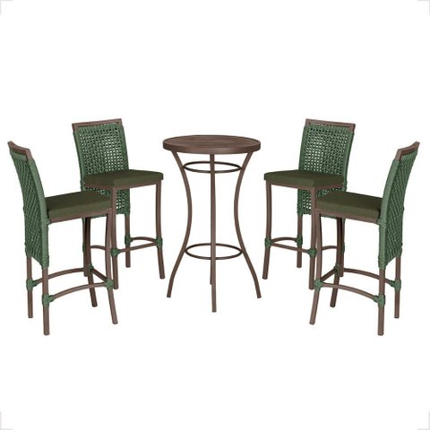 Mesa Bistro e 4 Banquetas Roma Marrom Corda Náutica 12 Trama Original