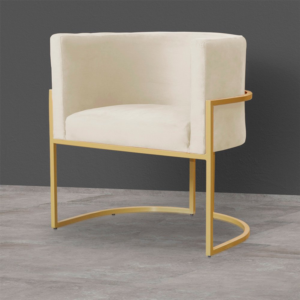 Poltrona Decorativa Sala de Estar Luana Base Gold Veludo Bege - Montanaris Decor Md Montanaris Decor - 3