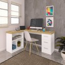 Ver imagem 7 de Escrivaninha Mesa Escritório e Home Office em L e 3 Gavetas 3 Nichos 154cm Olmo E Branca