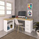 Ver imagem 7 de Escrivaninha Mesa Escritório e Home Office em L e 3 Gavetas 3 Nichos 154cm Olmo e Branca Artany