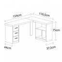 Ver imagem 4 de Escrivaninha Mesa Escritório e Home Office em L e 3 Gavetas 3 Nichos 154cm Olmo e Branca Artany