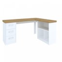 Ver imagem 3 de Escrivaninha Mesa Escritório e Home Office em L e 3 Gavetas 3 Nichos 154cm Olmo e Branca Artany