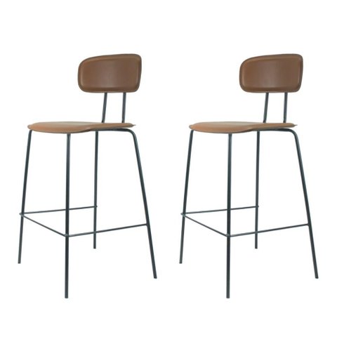Kit 2 Banquetas New York Fratini 95 Cm (altura) Base Aço Preto e Assento Poliuretano Pu Caramelo