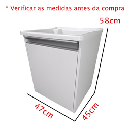 Tanque Lavanderia 26l Gabinete Mdf Suspenso Suporte Torneira de Bancada - 3