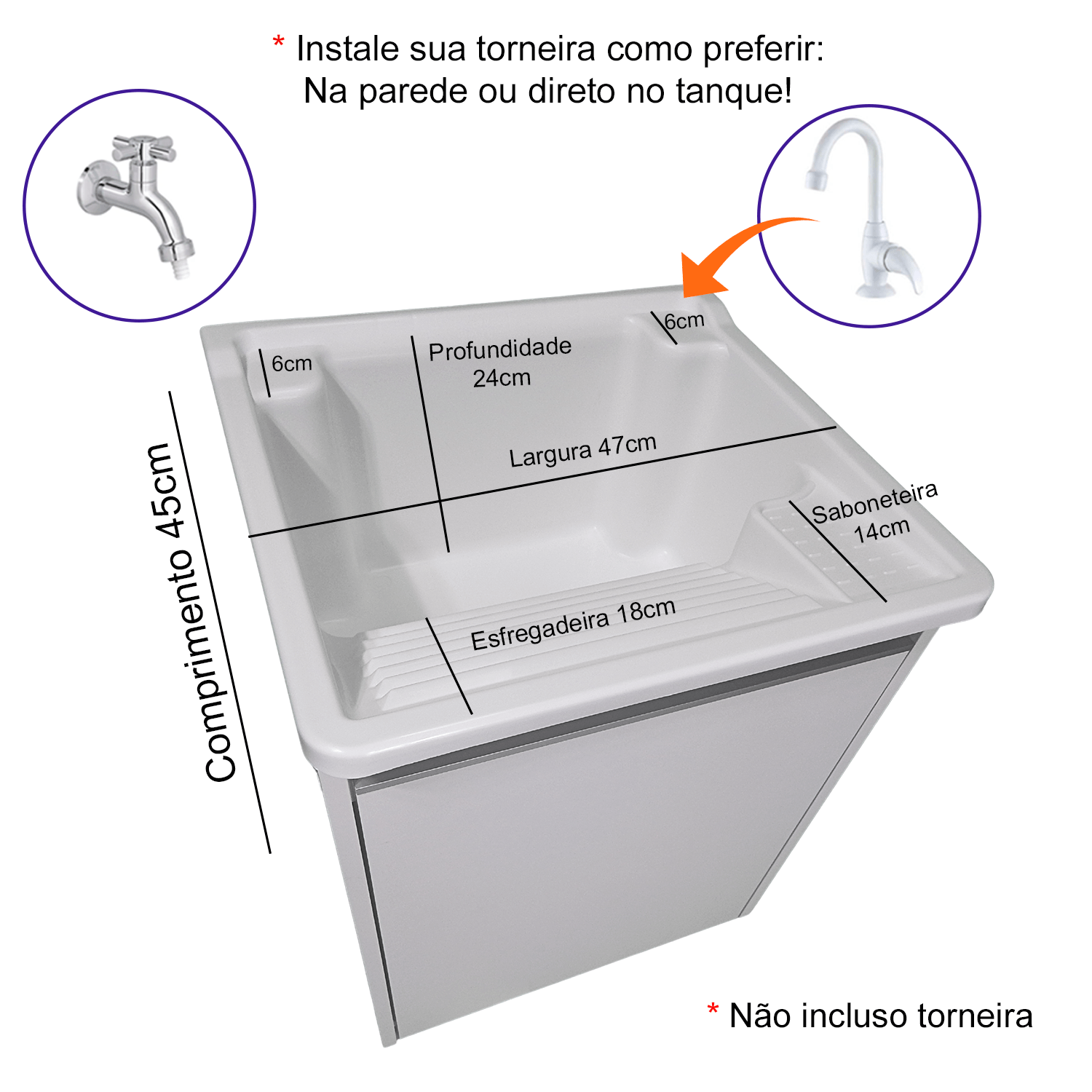 Tanque Lavanderia 26l Gabinete Mdf Suspenso Suporte Torneira de Bancada - 5