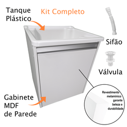 Tanque Lavanderia 26l Gabinete Mdf Suspenso Suporte Torneira de Bancada - 7
