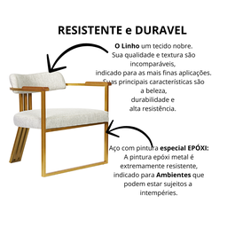 Kit 02 Poltronas Oregon Braço Madeira Linho Bege Estrutura Dourado - 7