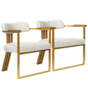 Ver imagem 2 de Kit 02 Poltronas Oregon Braço Madeira Linho Bege Estrutura Dourado