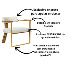 Kit 02 Poltronas Oregon Braço Madeira Linho Bege Estrutura Dourado - 6