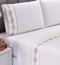 Ver imagem 1 de Jogo lençol Diamante quarto casal Queen bordado 4 peças 2fronha: Palha com Caqui