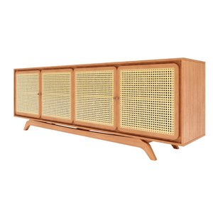 Balcão Buffet Ricco 220 Cm Laminado 4 Portas com Palhinha Amêndoa