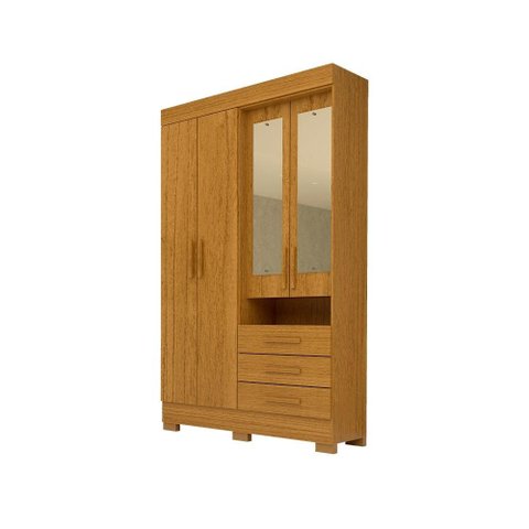 Guarda Roupa Solteiro 100% Mdf 4 Portas 3 Gavetas com Espelho Débora Acp Móveis Cinamomo
