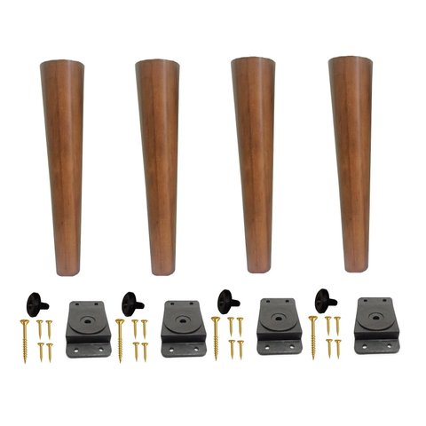 Kit 4 Pé Palito 45cm Amendoa Marrom Claro + Chapinha Inclinada PVC + Parafuso