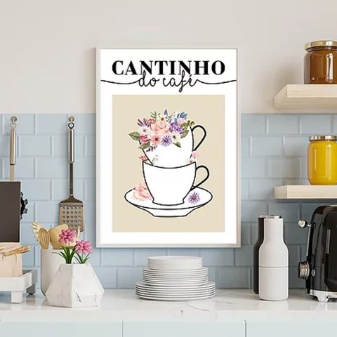 Quadro Cantinho do Café Floral 24x18cm:Madeira preta