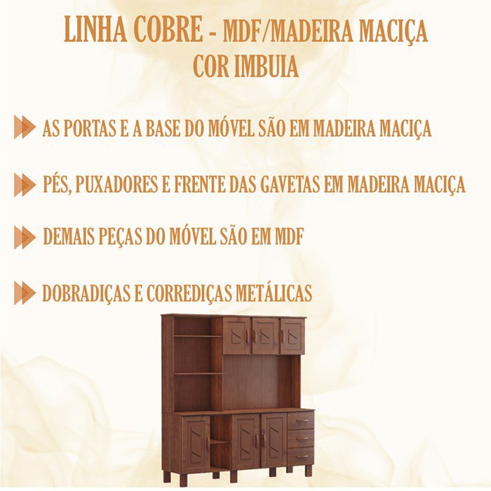 Cozinha Compacta 6 Pt 1266 Cobre Imbuia Mdf/madeira Maciça Fnt - 7