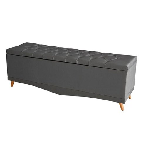 Recamier Calçadeira Baú Barcelona King 195 Cm Botão Encapados Pés Palito Suede Grafite do Lar M