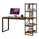Ver imagem 2 de Escrivaninha Home Office com Estante Lateral Canela Preta Moderna Compacta