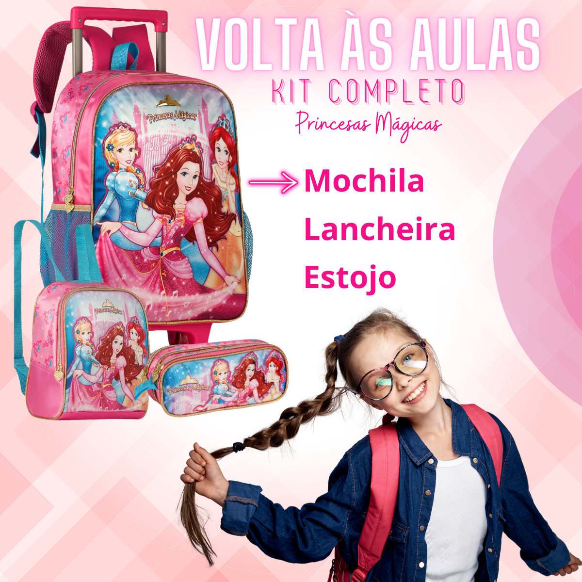 Kit Escolar Mochila Estojo Lancheira Térmica Infantil Menina - 2