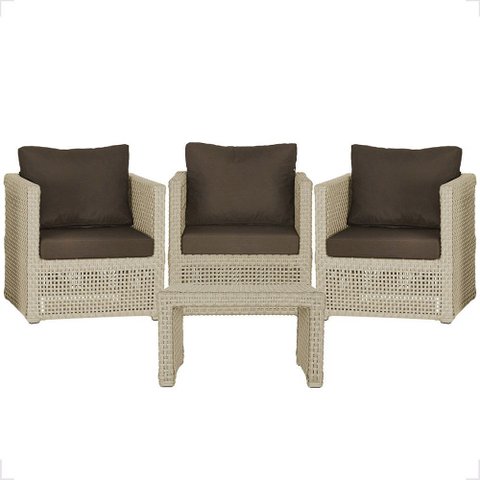 Mesa Centro e 3 Poltronas Madri Corda Náutica Estofado 9 Trama Original