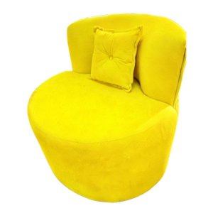 Poltrona Decorativa Orgânica Sala Recepção Suede Amarelo + Almofada