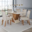 Ver imagem 1 de Conjunto Sala de Jantar Mesa com Vidro 6 Cadeiras Solus Off White/Nature/Linho