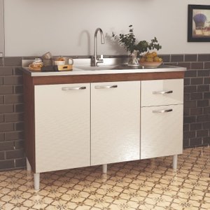 Balcão Plus Pia 120 Gabinete Armário Sem Tampo Off White