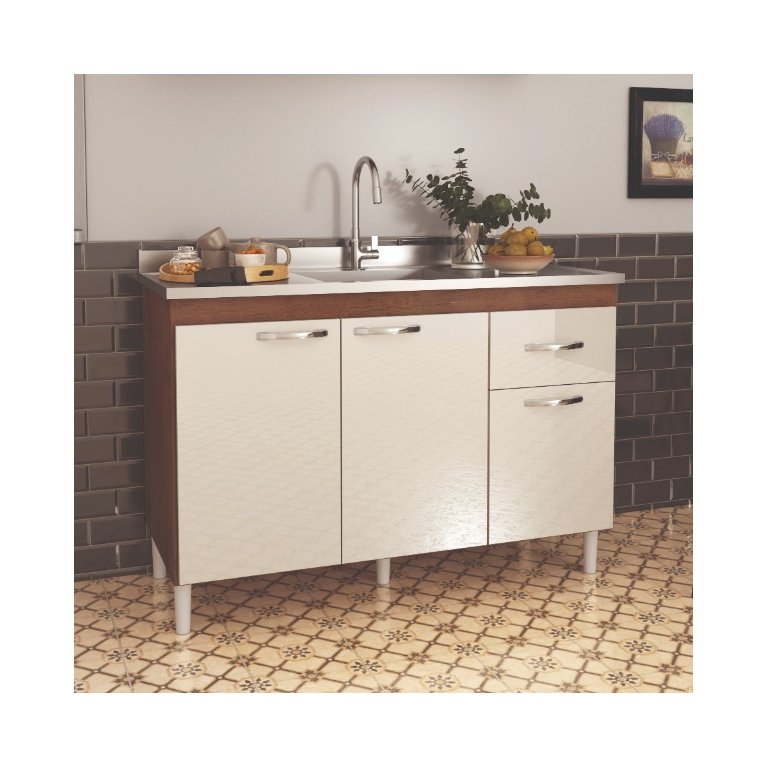 Balcão Plus Pia 120 Gabinete Armário Sem Tampo Off White