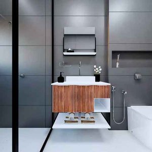 Kit Espelheira+balcao Hebrom Branco C/ripado 800x600x450 - Gabinetto