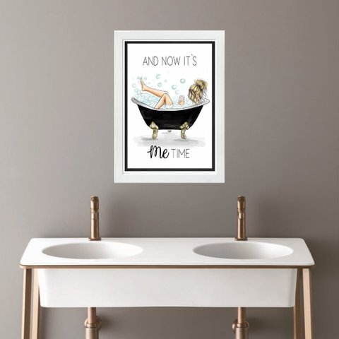 Quadro Decoração Banheiro Menina 24x18cm - com Vidro:madeira Branca
