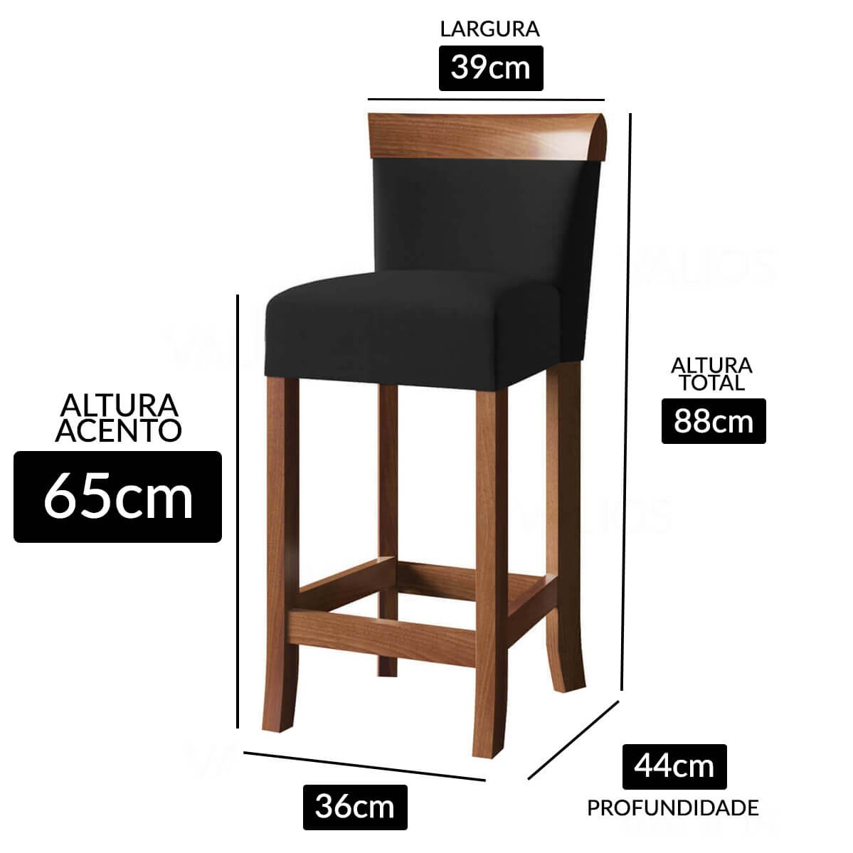 Cadeira Alta Bancada Banqueta Banco Alto Area Gourmet 65cm Valios Banqueta Alta Creta - 3