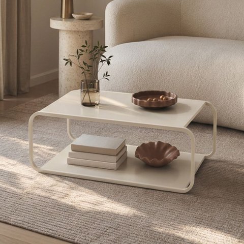 Mesa de Centro para Sala de Estar 80cm Orgânica Industrial Alek A03 Off White - Lyam Decor