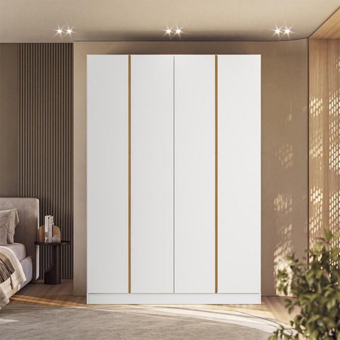 Roupeiro Línea MDF 160,5x230cm 4 Portas 2 Gavetas Branco/Peroba 1312