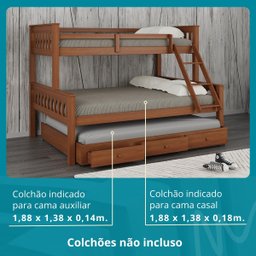 Treliche de Madeira com Gavetas Merk - 2 Casal + 1 Solteiro - 3