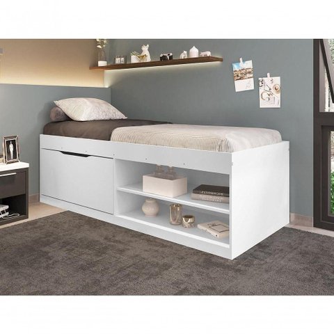 Cama com Sapateira Solteiro Vanessa 0,88 Branco - Framar Móveis