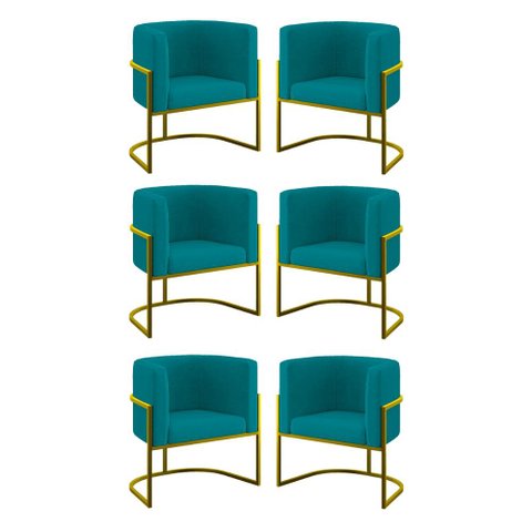 Kit 06 Cadeiras Poltrona Lua Gold para Sala Quarto Balaqui Cor:azul Turquesa