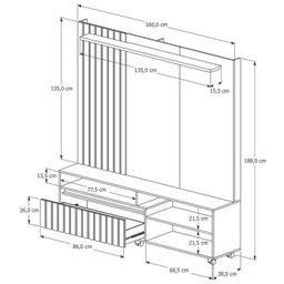 Conjunto Sala Home Completo Rack e Painel 160cm - 7