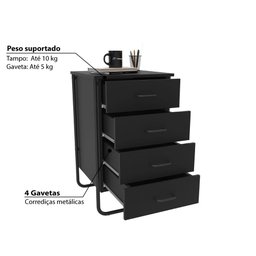 Gaveteiro Industrial Foster com 4 Gavetas - Preto - 3