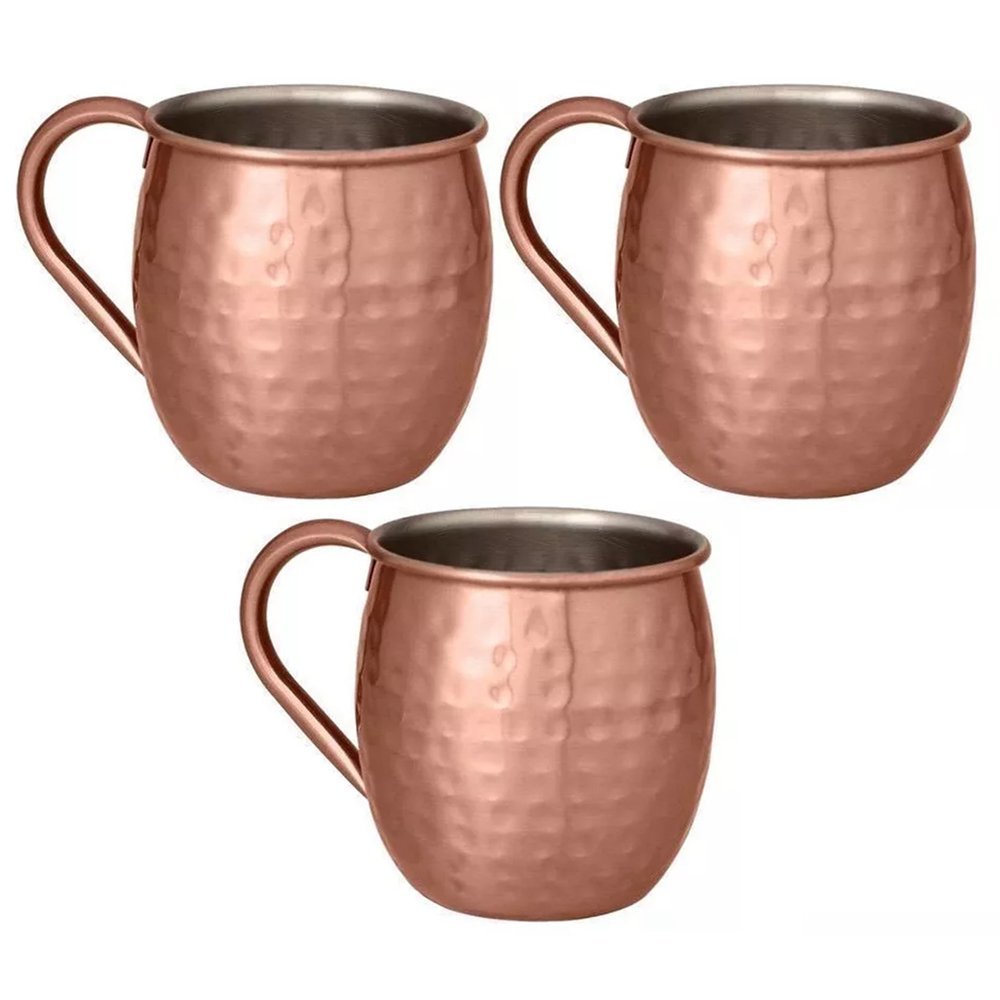 Kit 3 Canecas Moscow Mule Inox Rose Bronze Drink 500ml