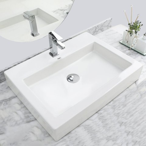 Kit Cuba Pia Louça Cerâmica Banheiro C/ Torneira e Válv S05