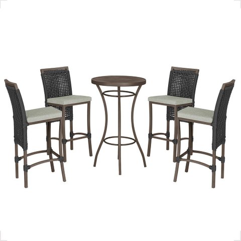 Mesa Bistrô com 4 Banquetas Roma Marrom Corda Náutica Estofado 3 Trama Original