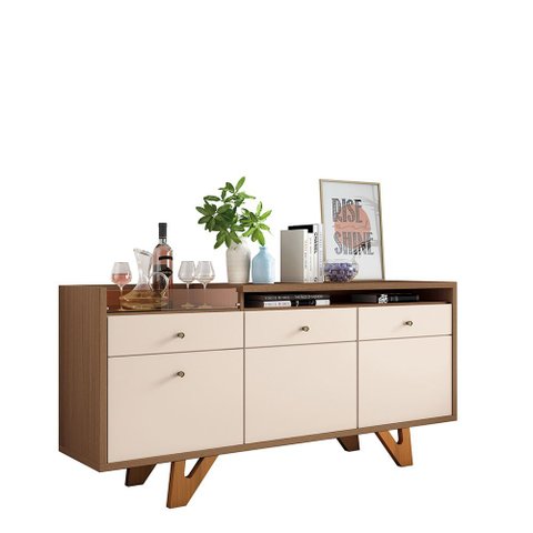Balcão Aparador Buffet 2 Portas Emili Castanho/off White H01 - D’Rossi