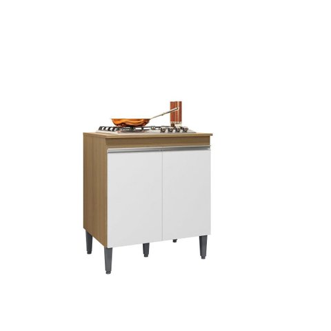 Balcão Gabinete Cooktop Andréia Amêndoa/branco C/tampo - Ajl Móveis