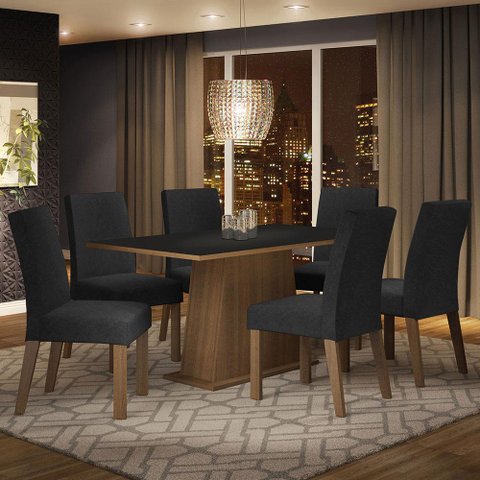 Conjunto Sala de Jantar Mesa Tampo de Madeira 6 Cadeiras Luciana Madesa