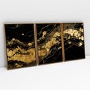 Ver imagem 1 de Kit Quadro Decorativo 3 Telas Canvas Black Ouro Tacolado Moldura Flutuante 4,5cm Freijó 80 X 120cm