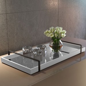 Bandeja Decorativa Espelhada Alça Preta Larflex Branca